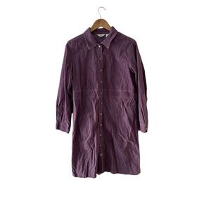 J.Jill Heritage Tumbled Corduroy Shirt Dress Coat Purple Mauve Size M Mid-Length